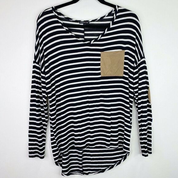 Moa Moa Faux Suede Accent Striped Top Shirt Size Small S Womens - Picture 1 of 5